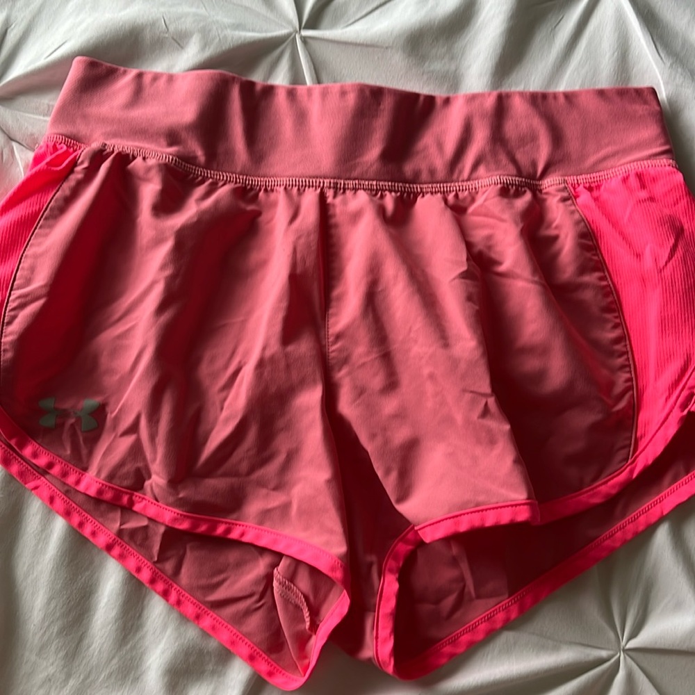 women’s under armor athletic shorts, pink, medium